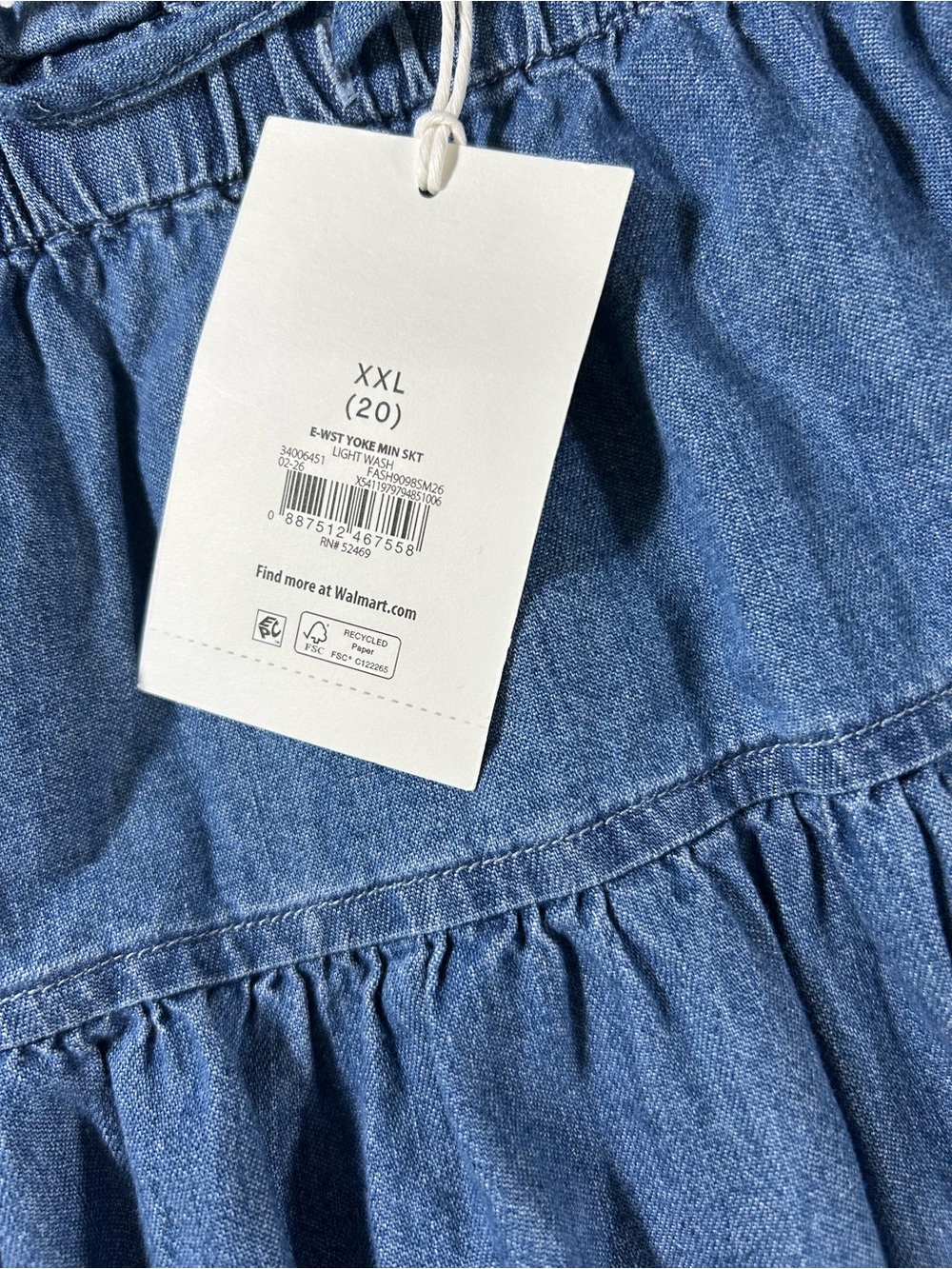 Free Assembly Women's Sz XXL Tiered Blue Denim Drawstring Paperbag Mini Skirt - Picture 7 of 8